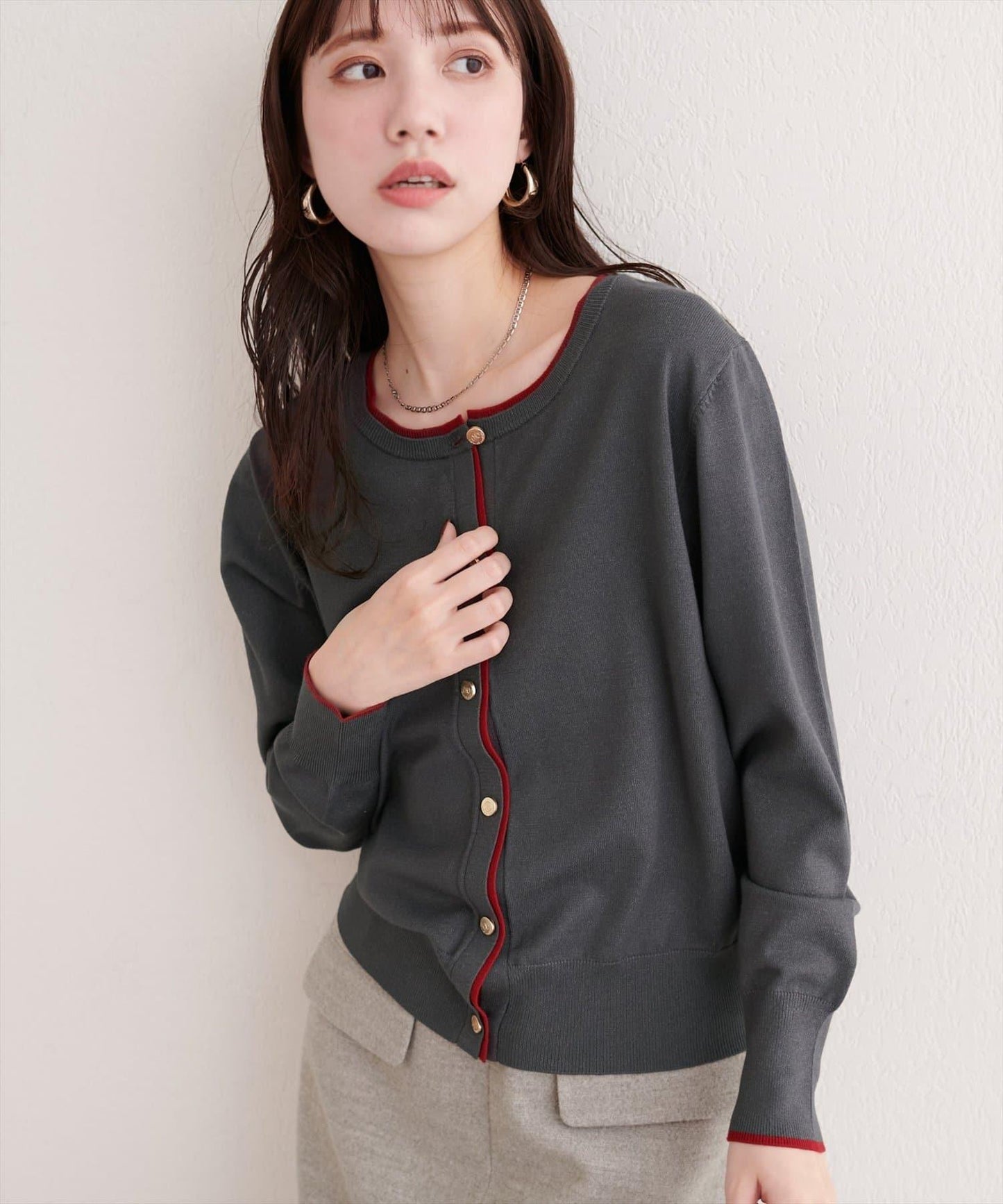 拼色金色紐釦針織開衫