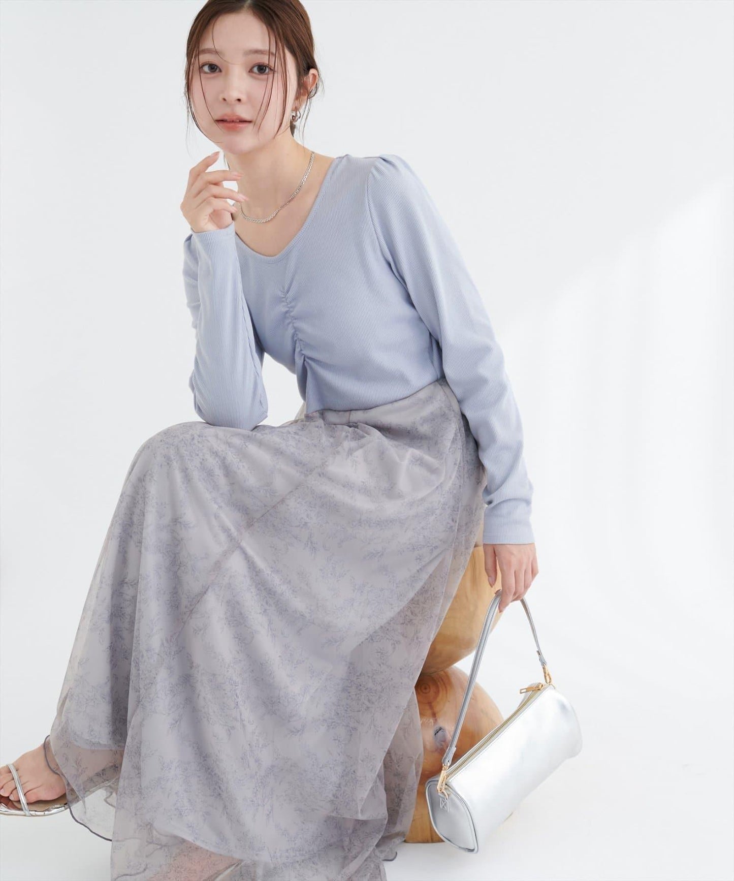 花卉圖案網紗連衣裙