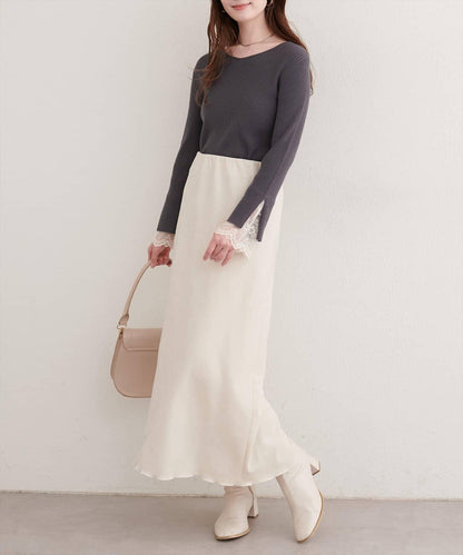 前後兩穿袖口蕾絲羅紋針織衫