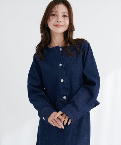 無領荷葉邊牛仔夾克