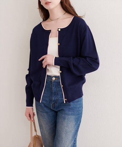 拼色金色紐釦針織開衫