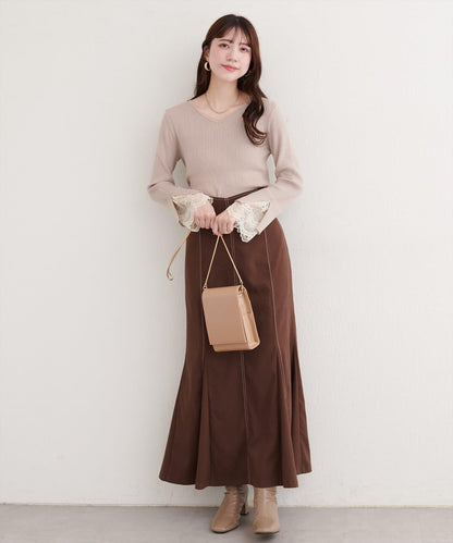 前後兩穿袖口蕾絲羅紋針織衫