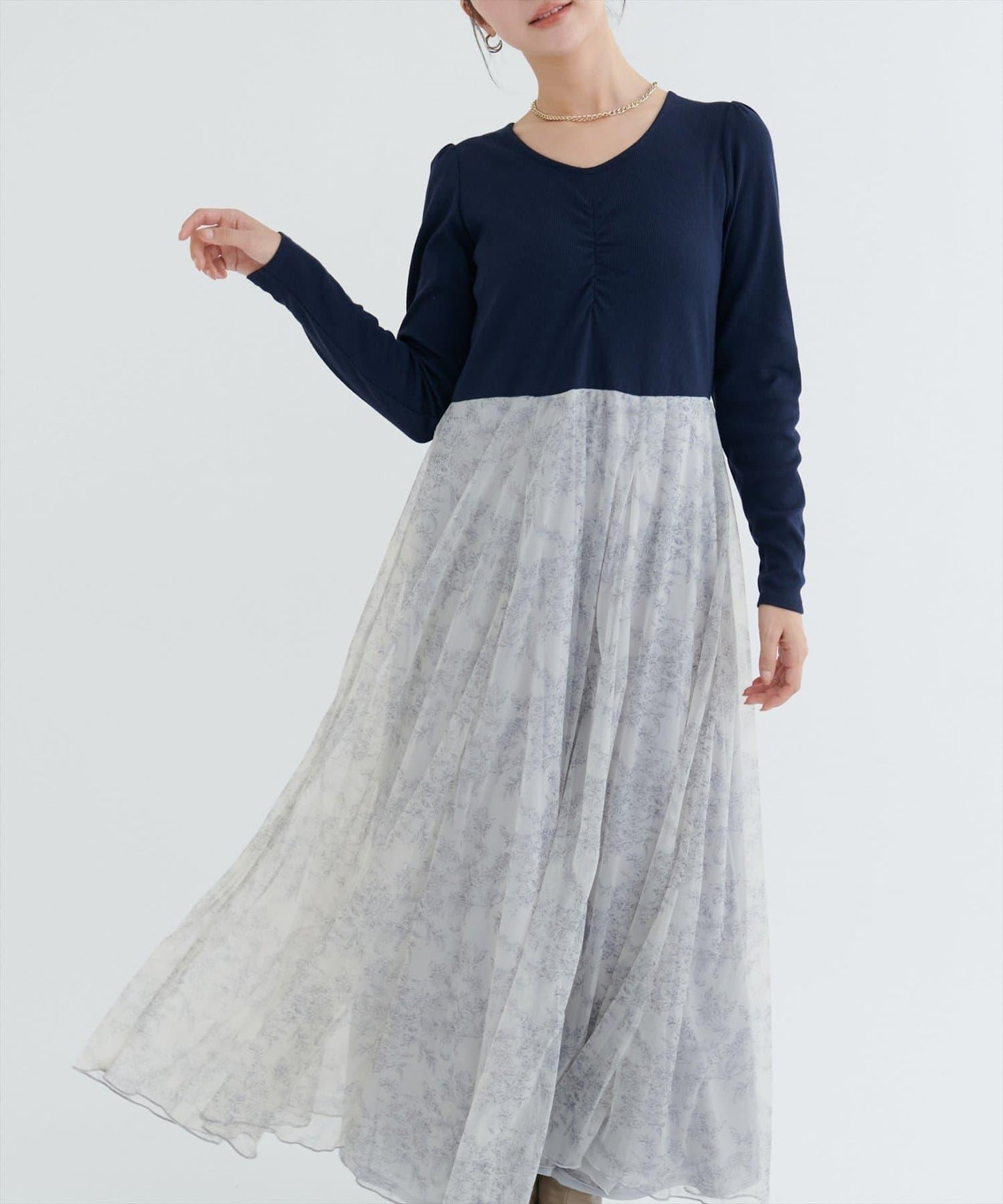 花卉圖案網紗連衣裙