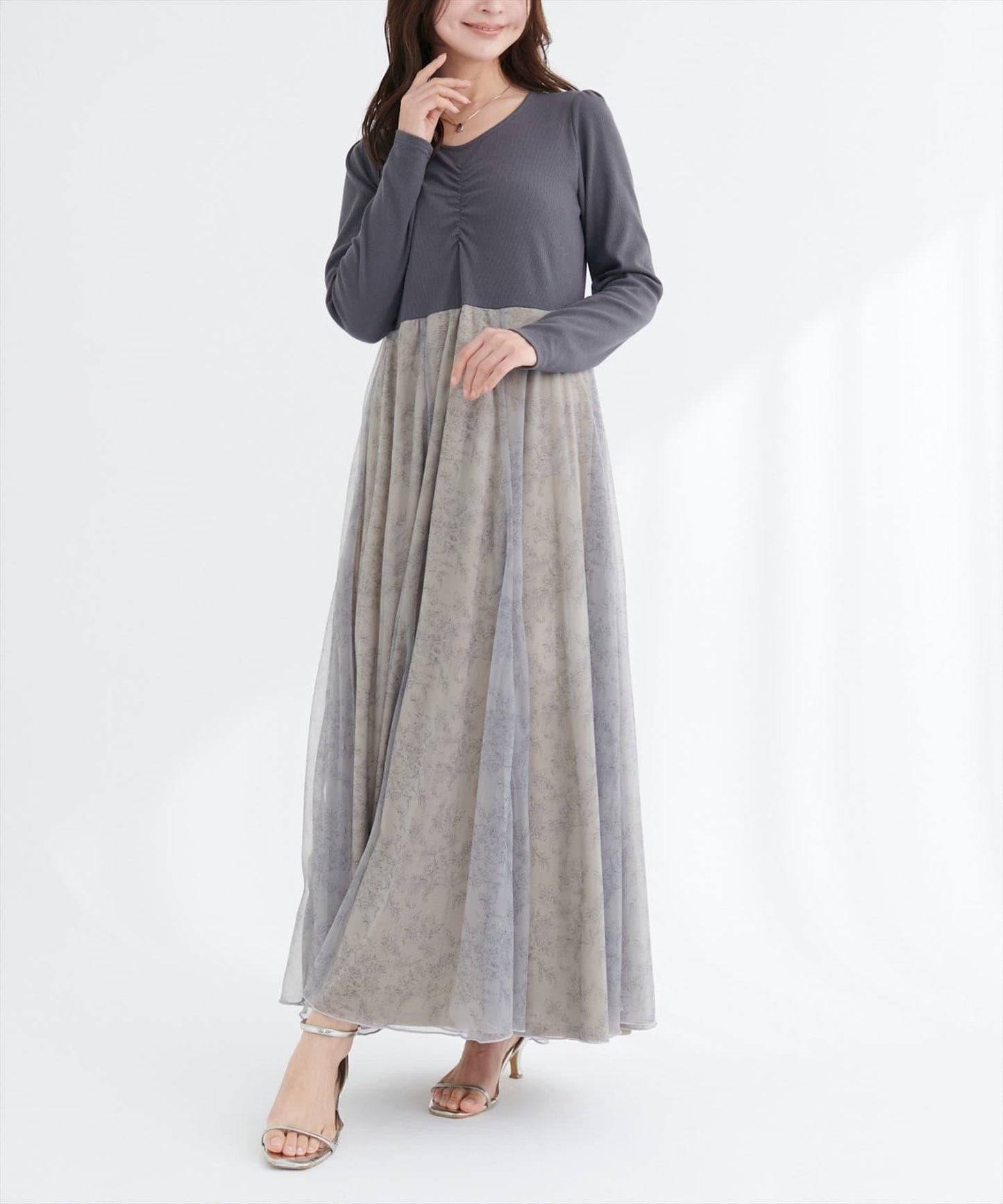 花卉圖案網紗連衣裙