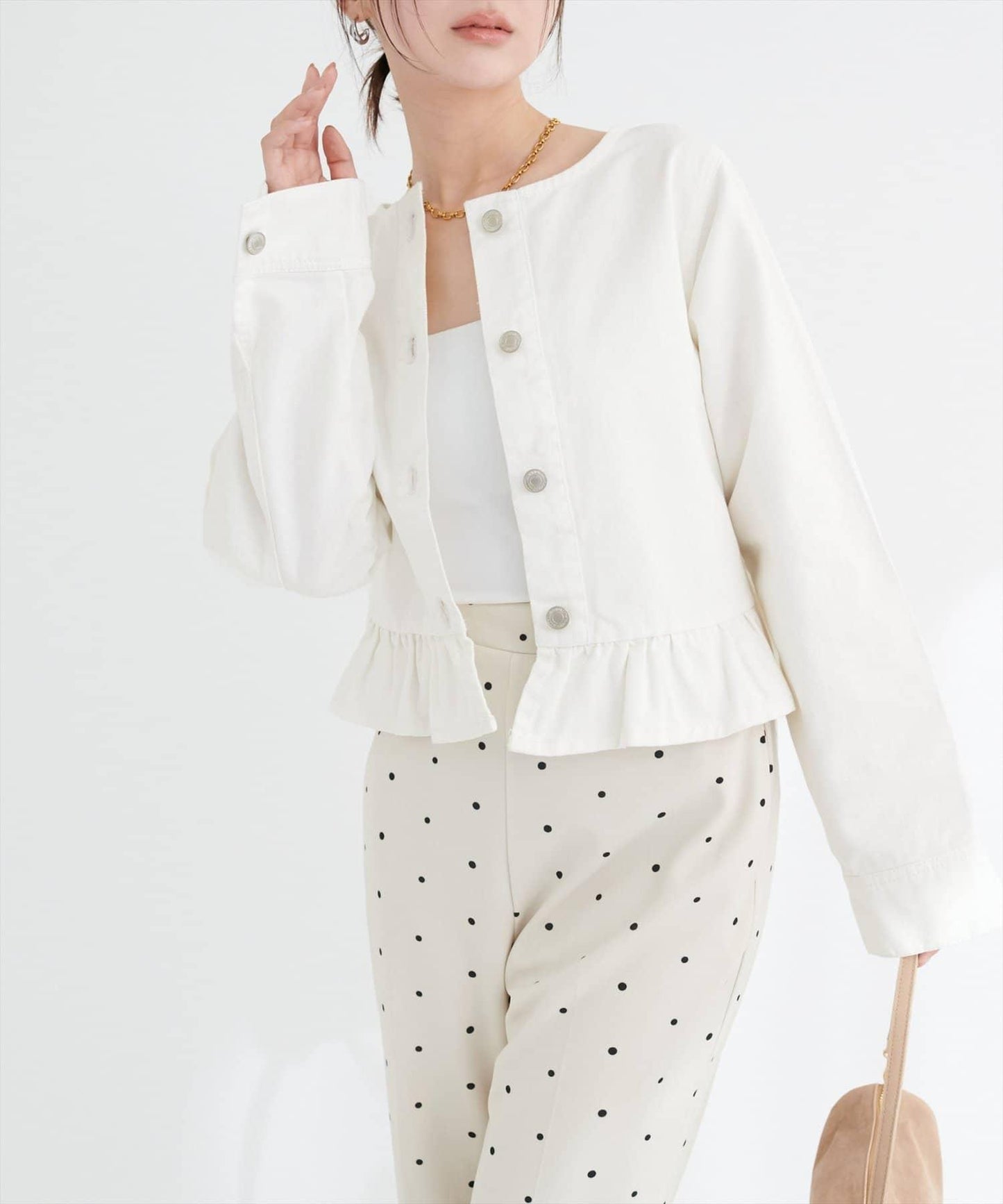 無領荷葉邊牛仔夾克