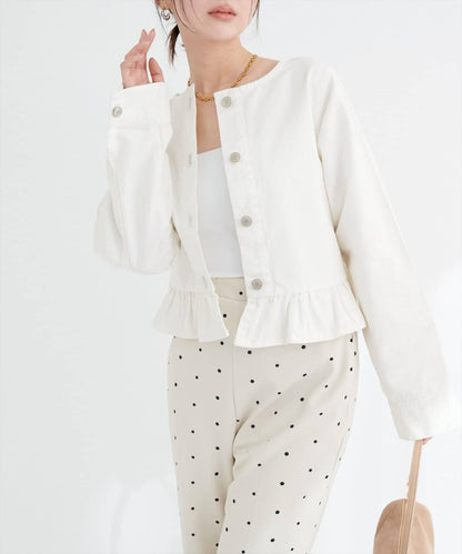 無領荷葉邊牛仔夾克