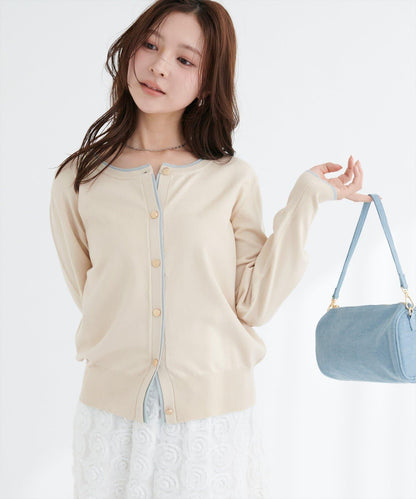 拼色金色紐釦針織開衫