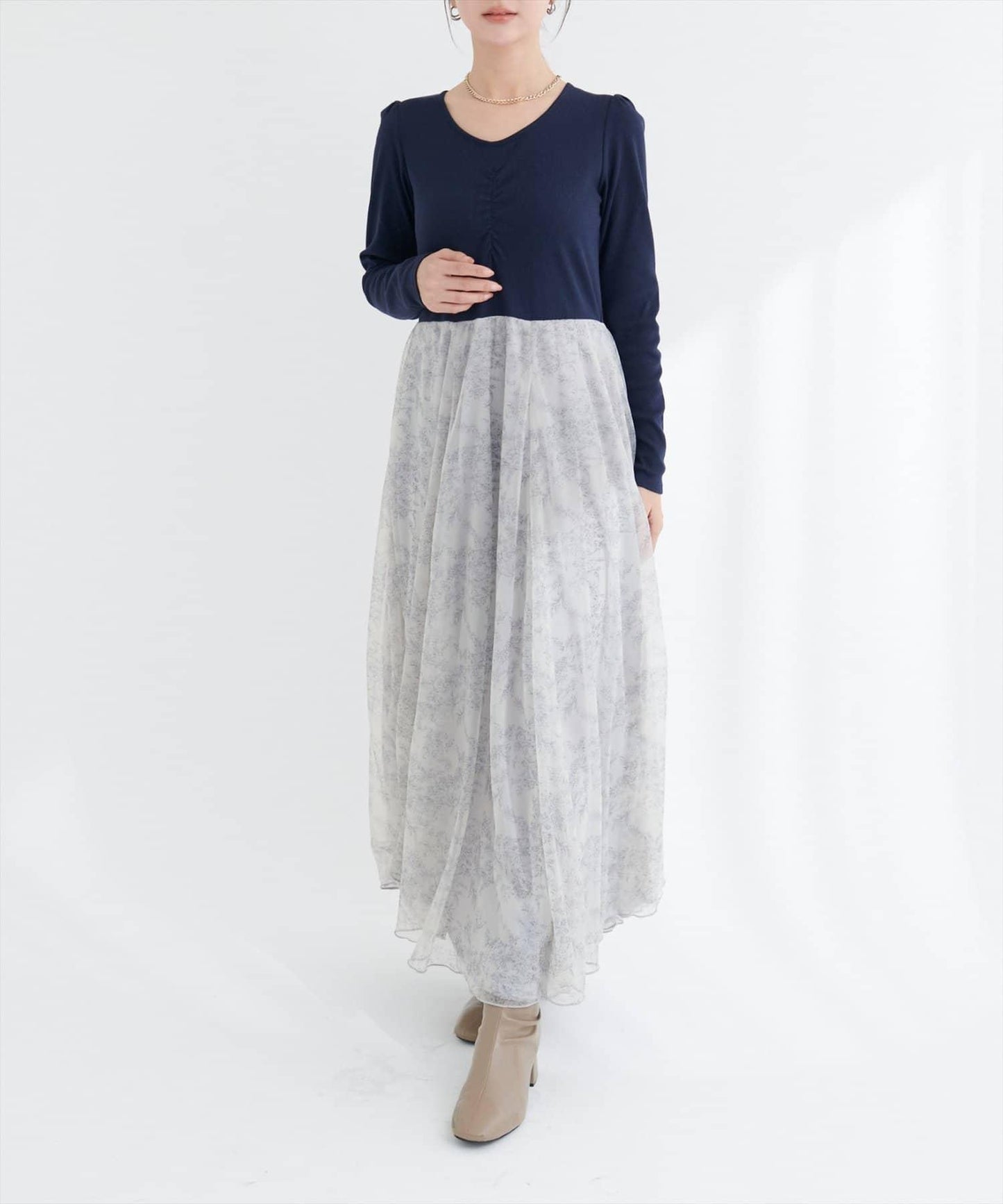 花卉圖案網紗連衣裙