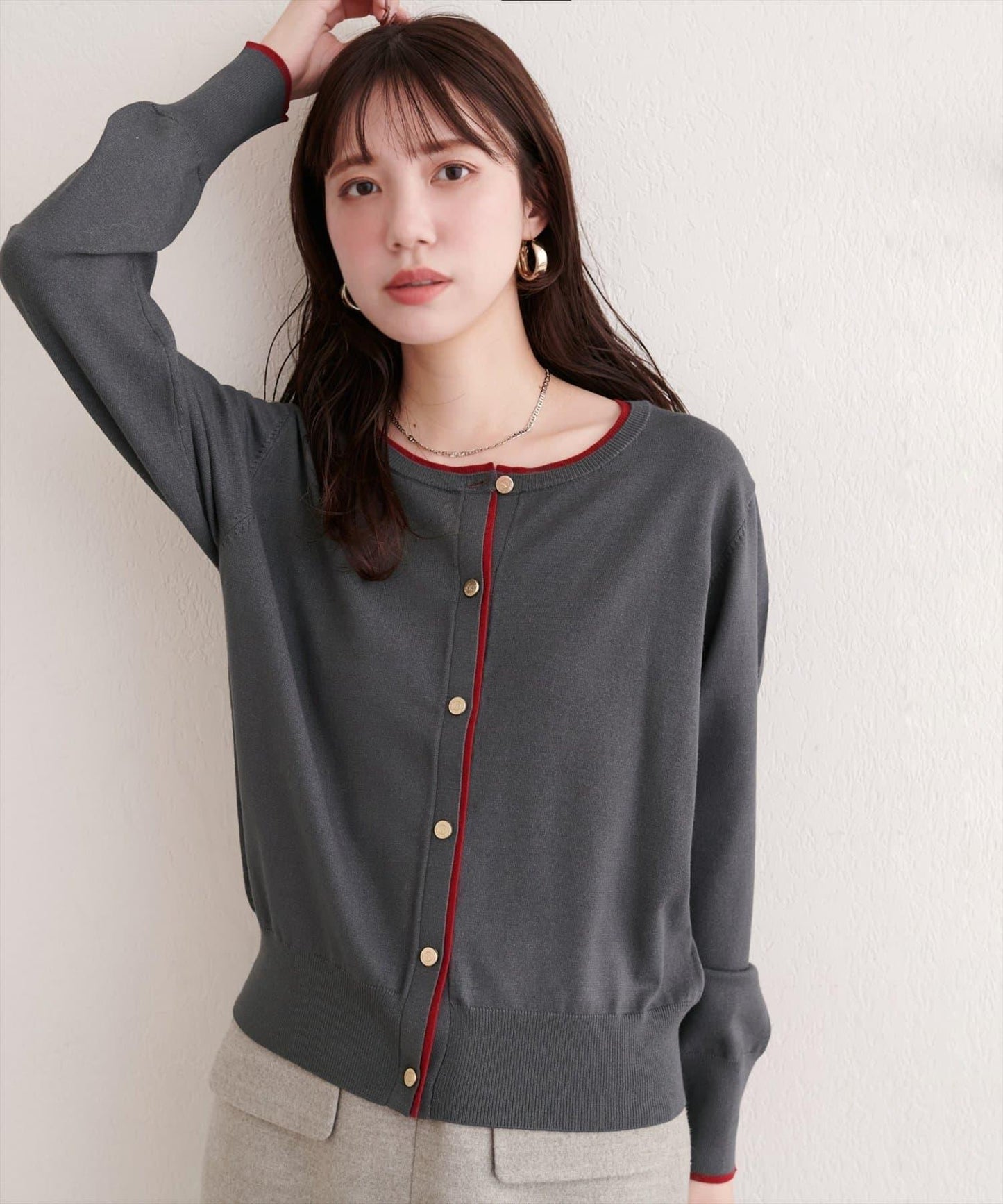 拼色金色紐釦針織開衫