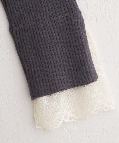 前後兩穿袖口蕾絲羅紋針織衫