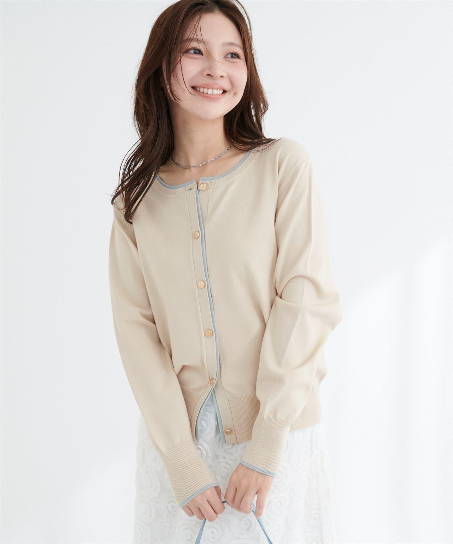 拼色金色紐釦針織開衫