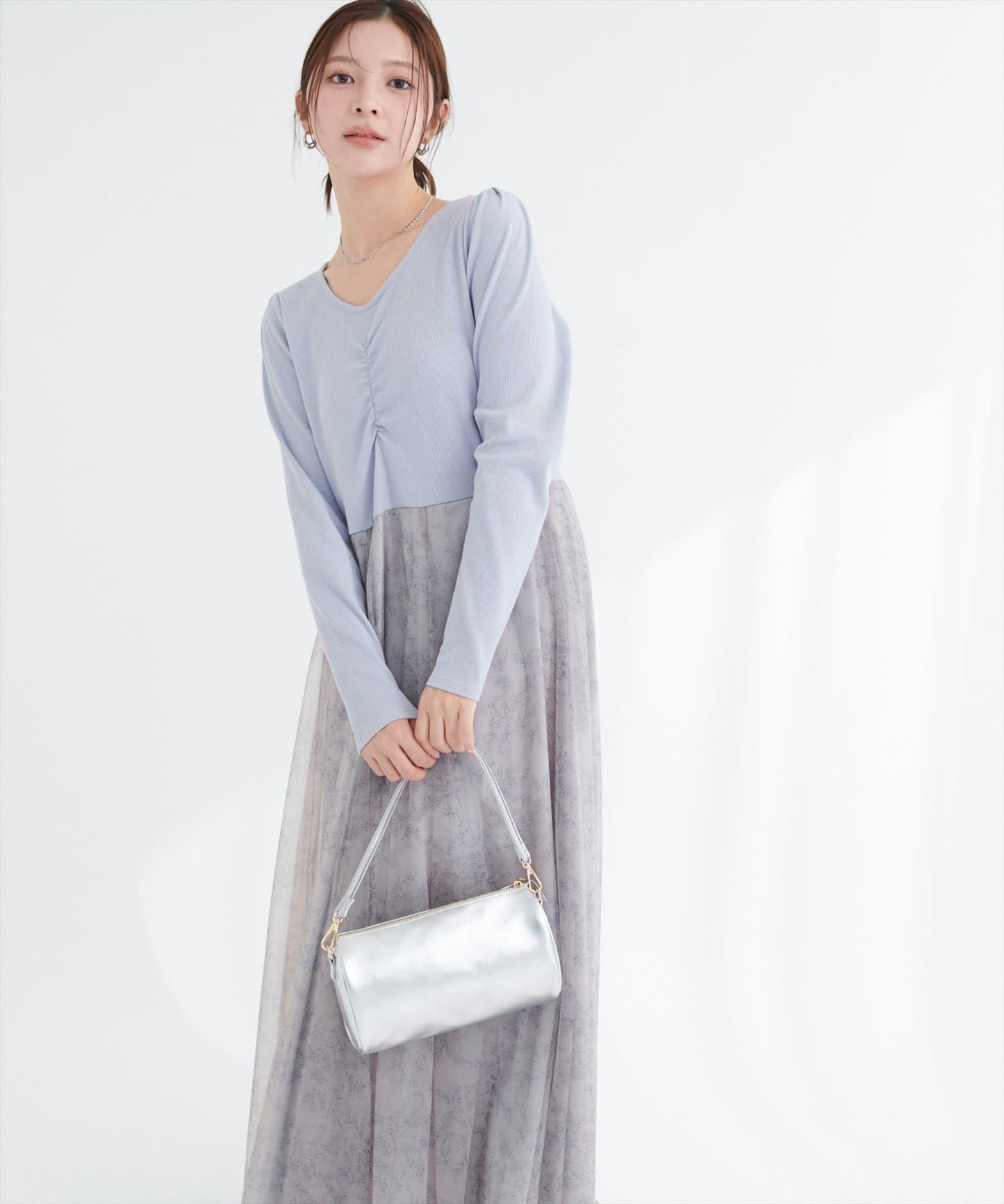 花卉圖案網紗連衣裙