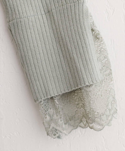 前後兩穿袖口蕾絲羅紋針織衫