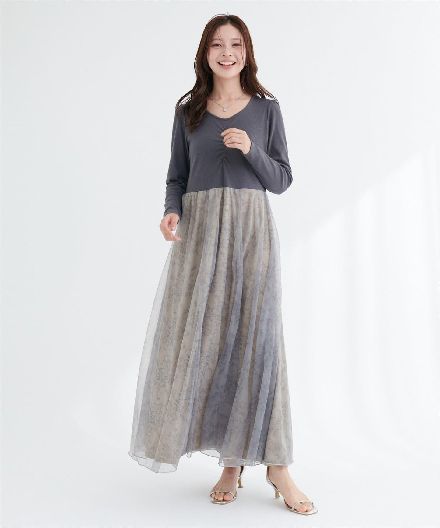 花卉圖案網紗連衣裙