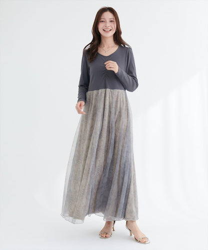 花卉圖案網紗連衣裙