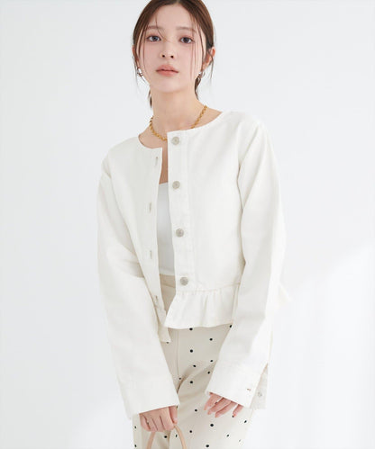 無領荷葉邊牛仔夾克