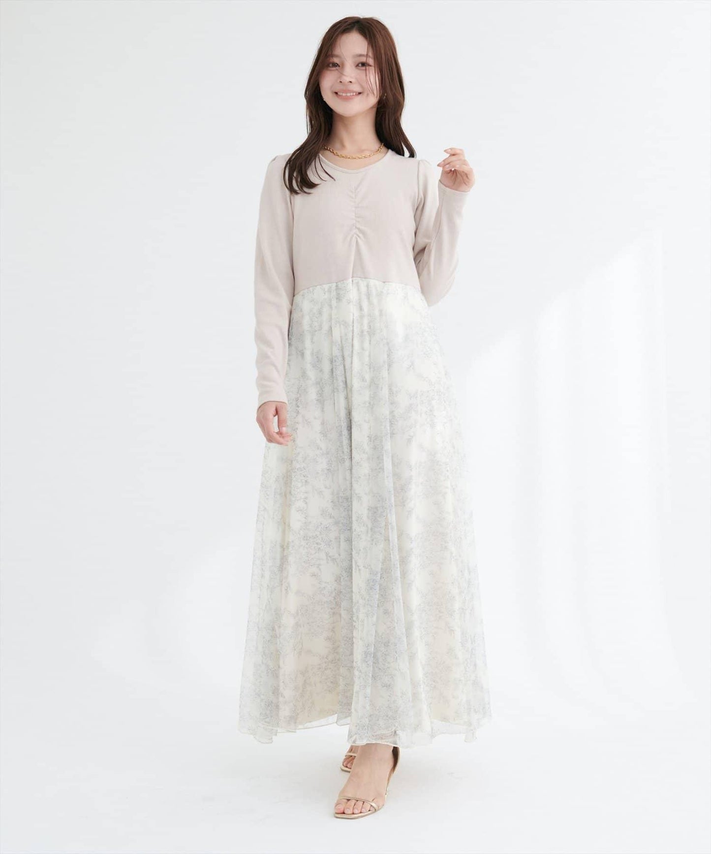 花卉圖案網紗連衣裙