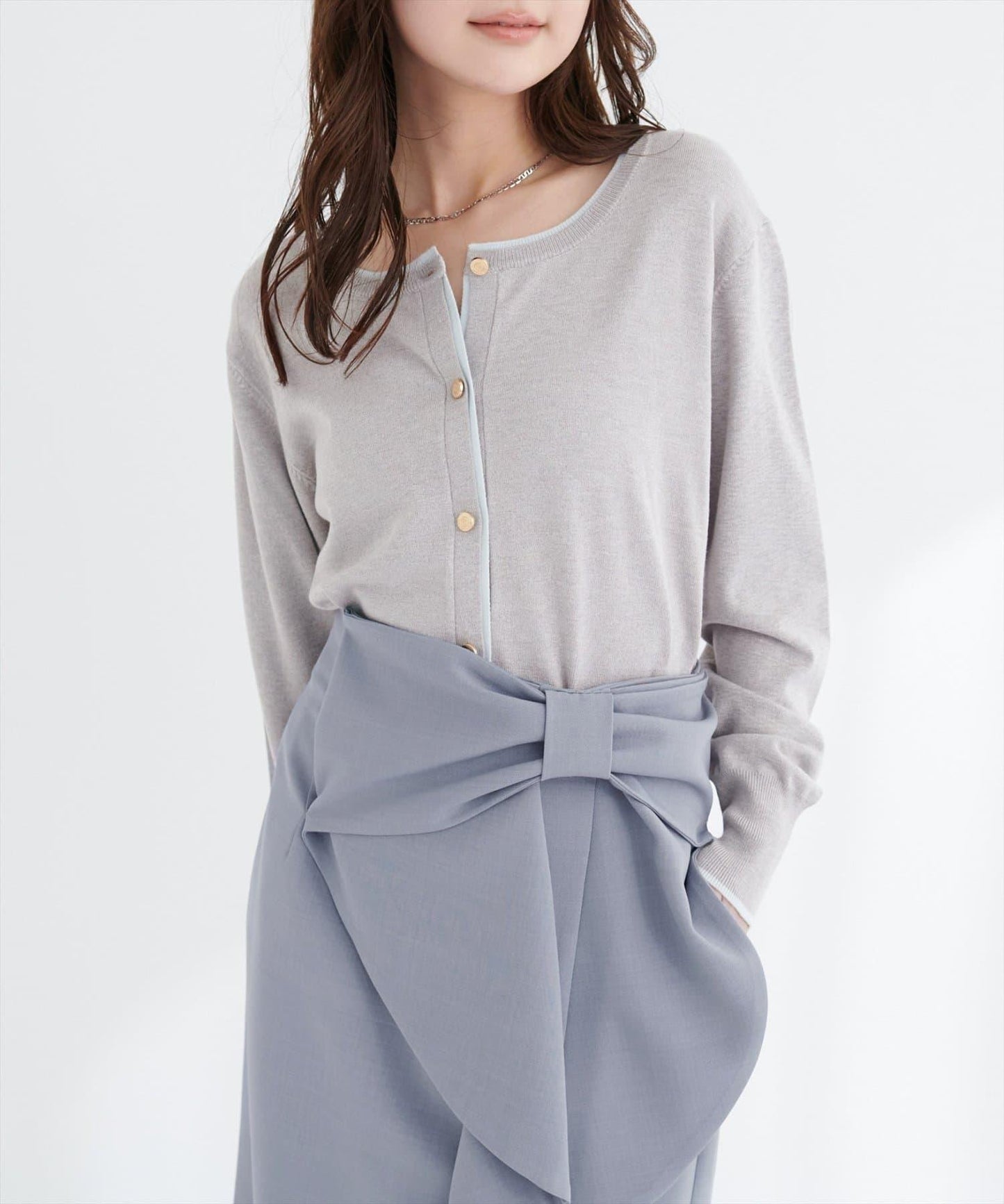 拼色金色紐釦針織開衫