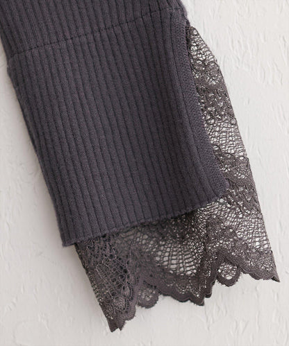前後兩穿袖口蕾絲羅紋針織衫