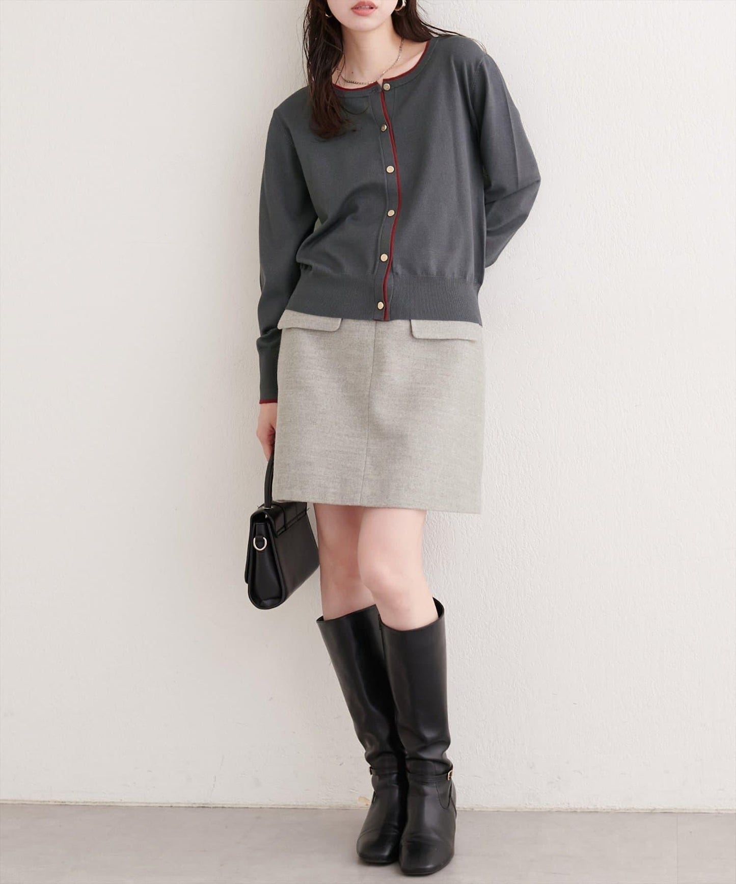 拼色金色紐釦針織開衫