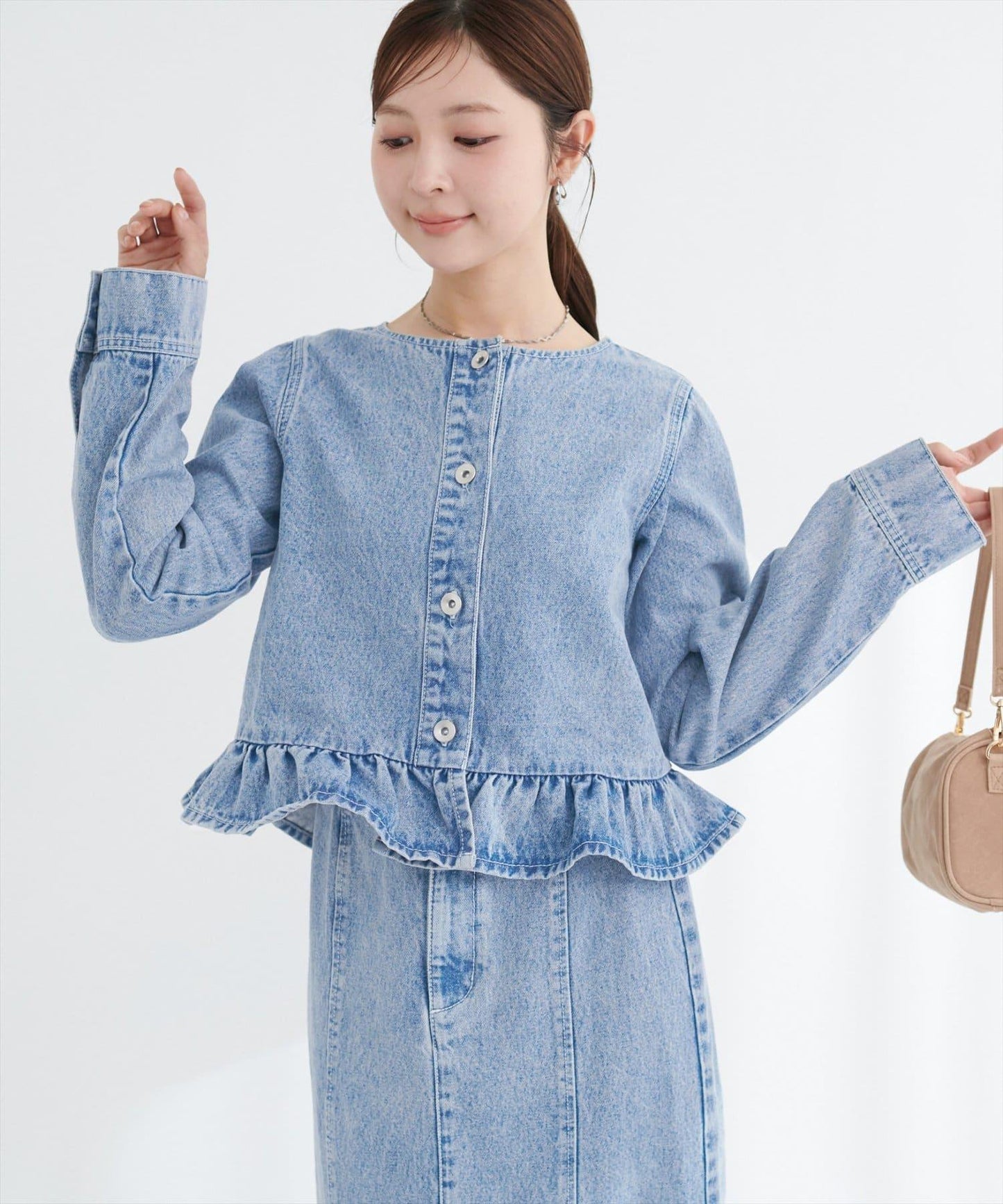 無領荷葉邊牛仔夾克