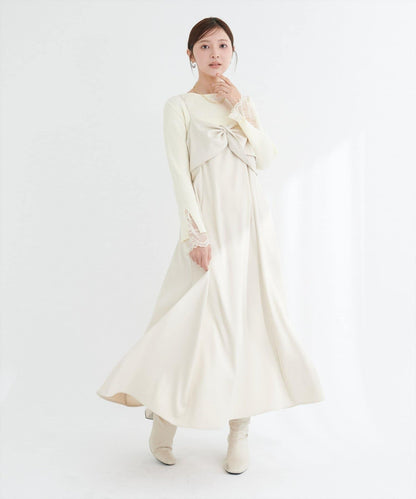 前後兩穿袖口蕾絲羅紋針織衫