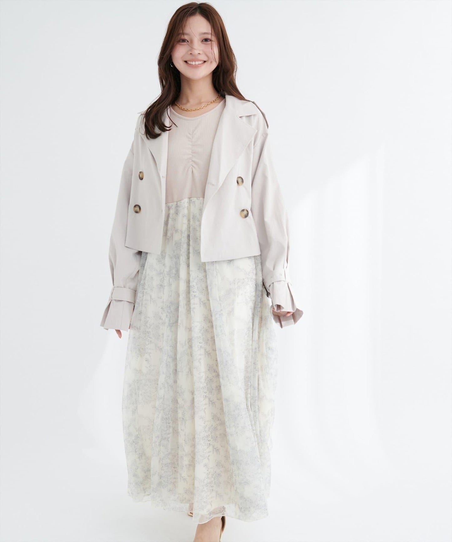 花卉圖案網紗連衣裙