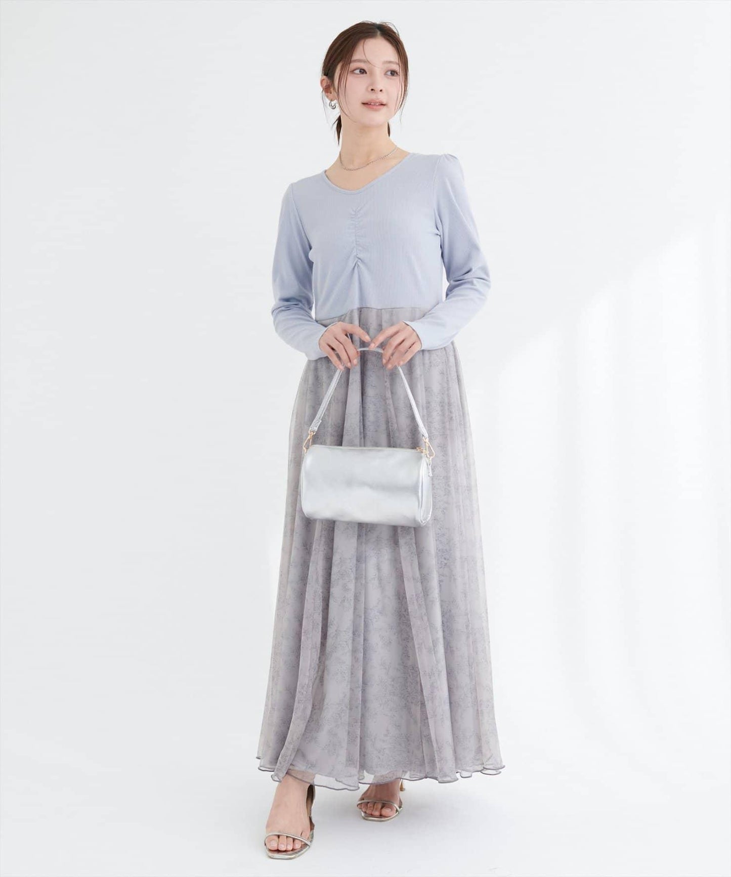 花卉圖案網紗連衣裙