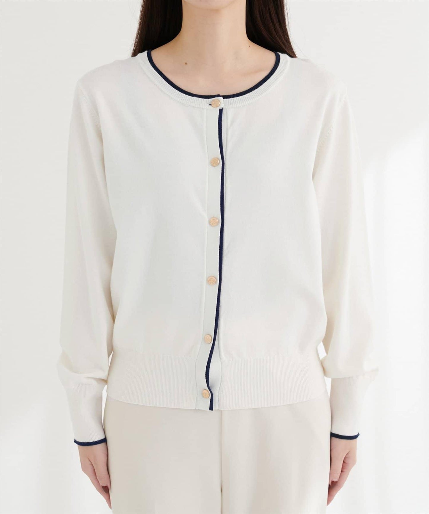 拼色金色紐釦針織開衫