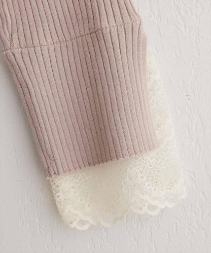 前後兩穿袖口蕾絲羅紋針織衫