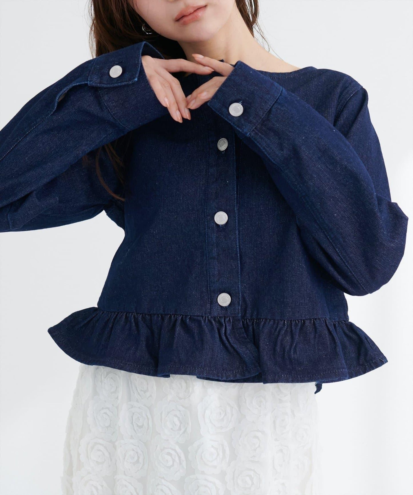 無領荷葉邊牛仔夾克