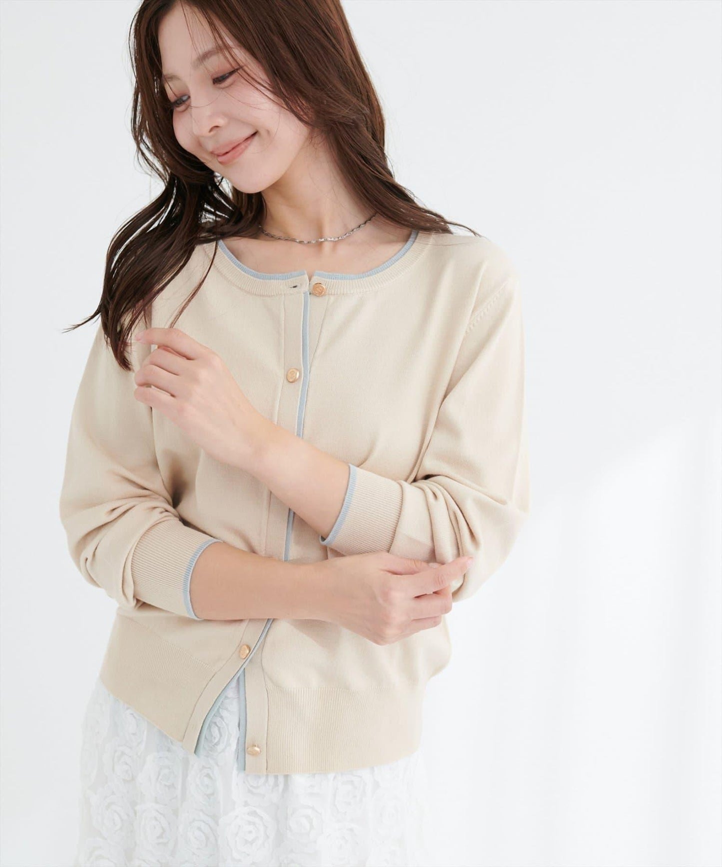 拼色金色紐釦針織開衫