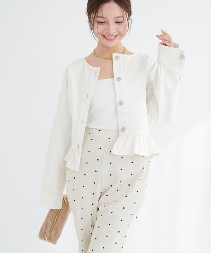 無領荷葉邊牛仔夾克