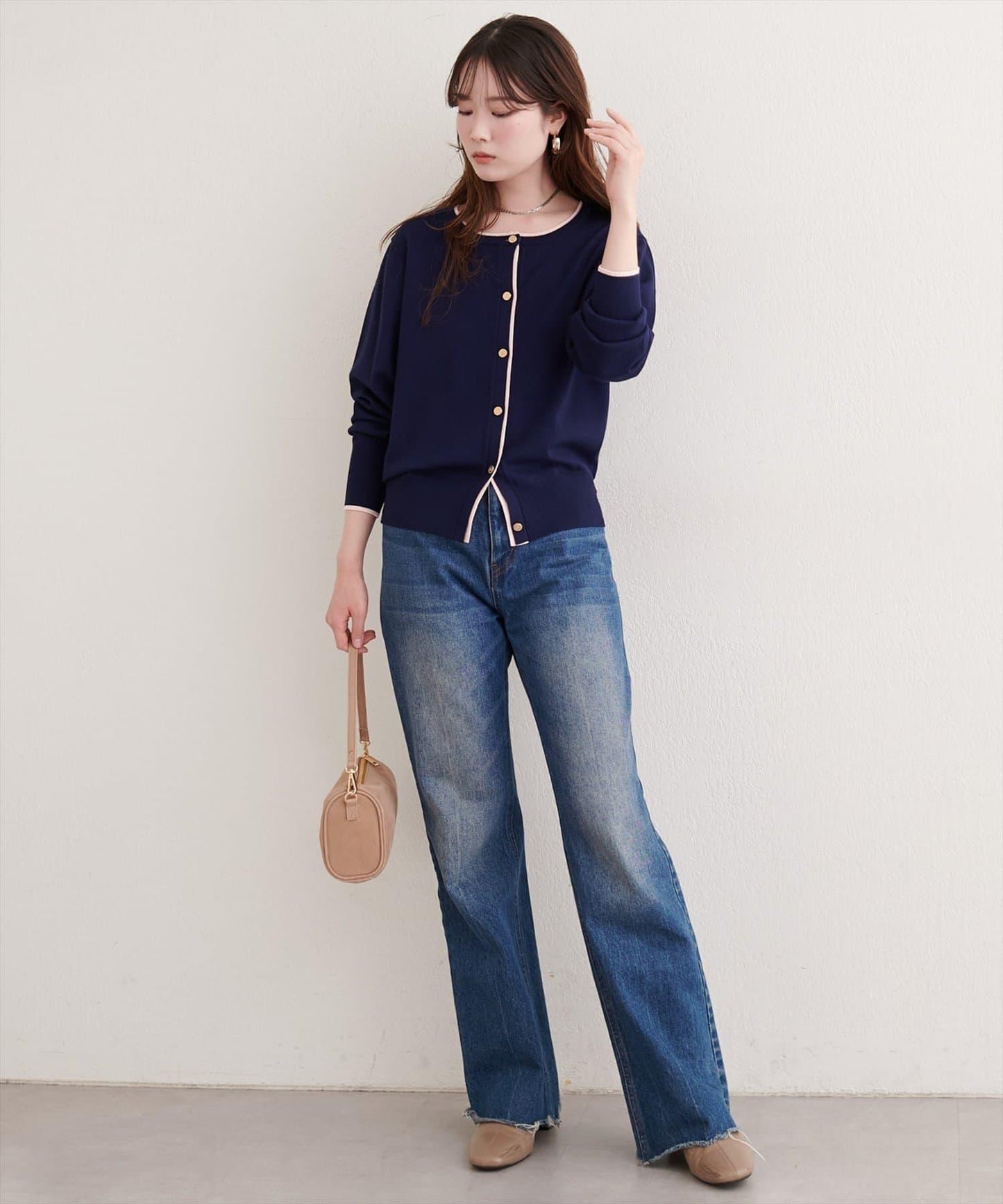 拼色金色紐釦針織開衫