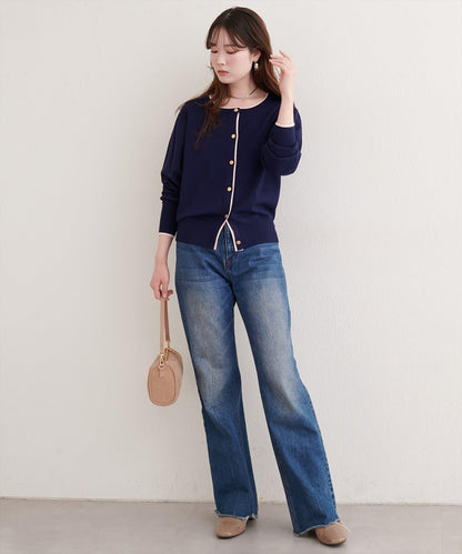 拼色金色紐釦針織開衫