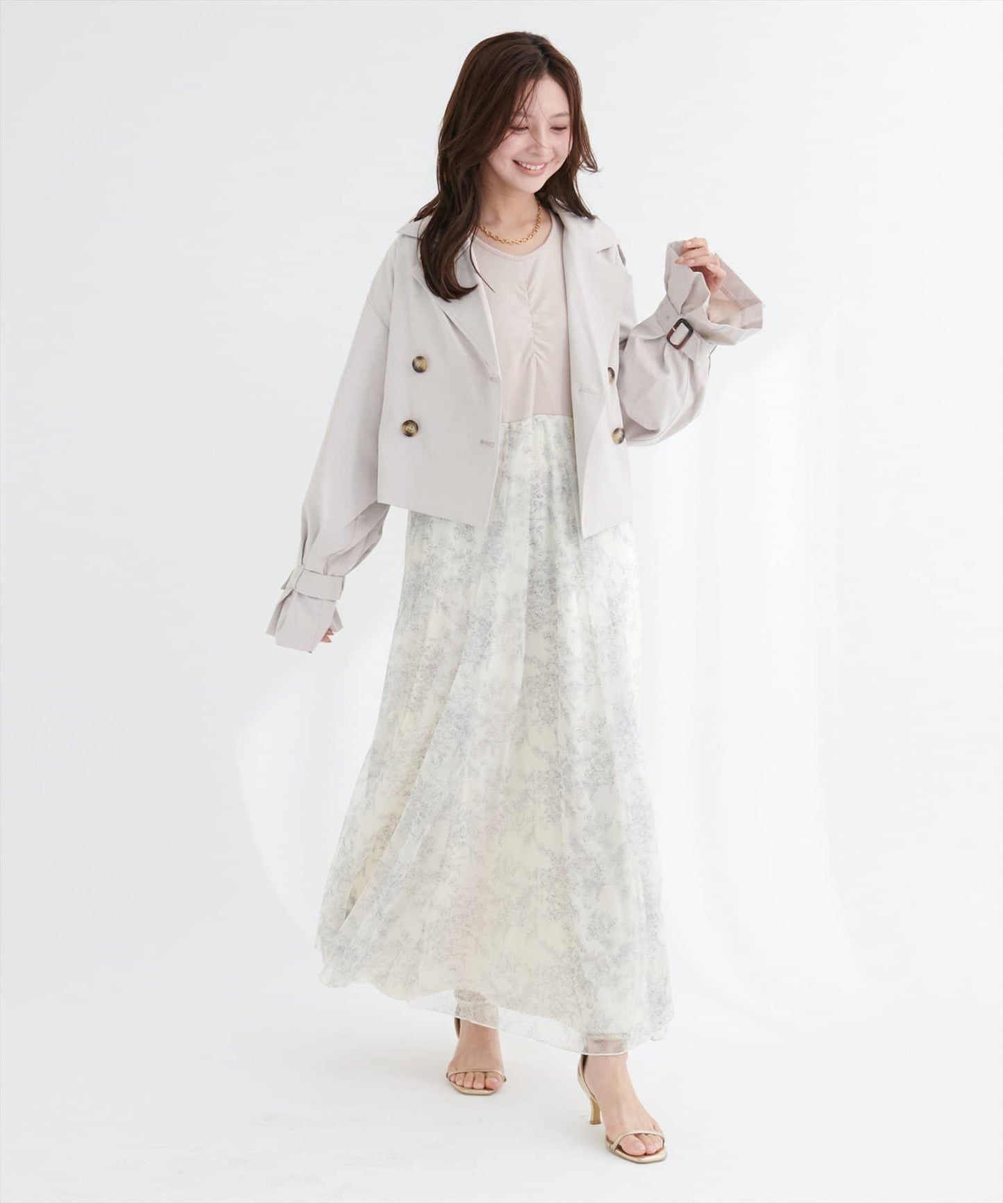 花卉圖案網紗連衣裙