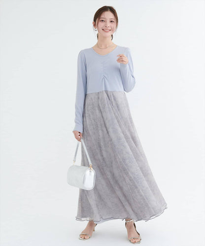 花卉圖案網紗連衣裙