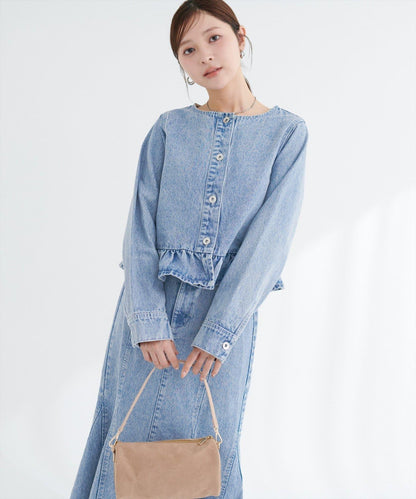 無領荷葉邊牛仔夾克