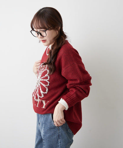 花卉提花針織毛衣