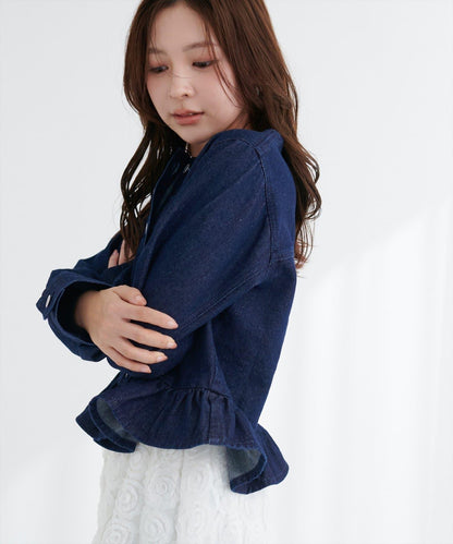 無領荷葉邊牛仔夾克