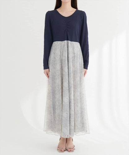 花卉圖案網紗連衣裙