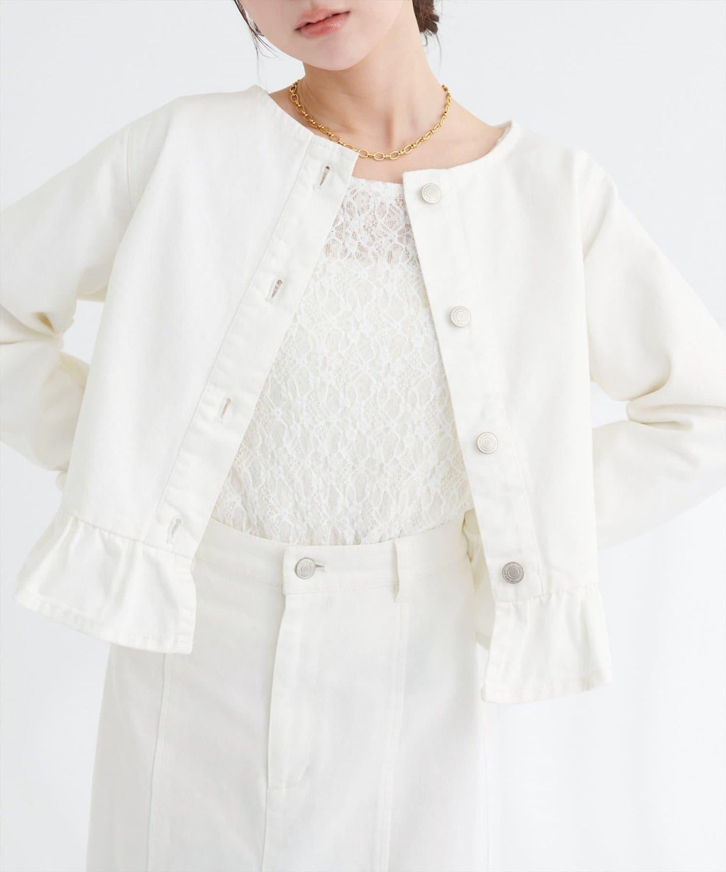 無領荷葉邊牛仔夾克