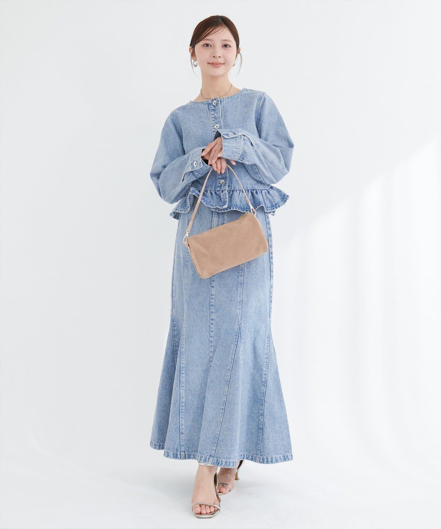 無領荷葉邊牛仔夾克