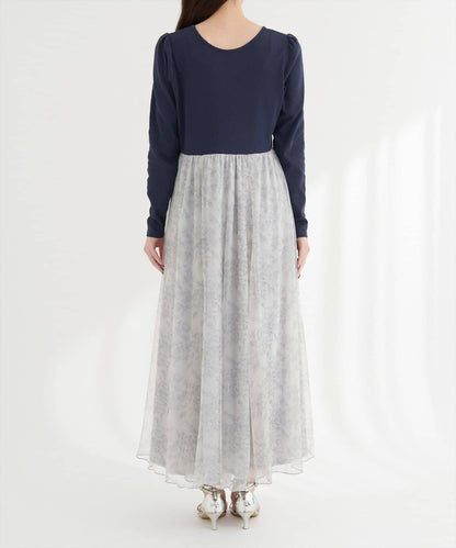 花卉圖案網紗連衣裙