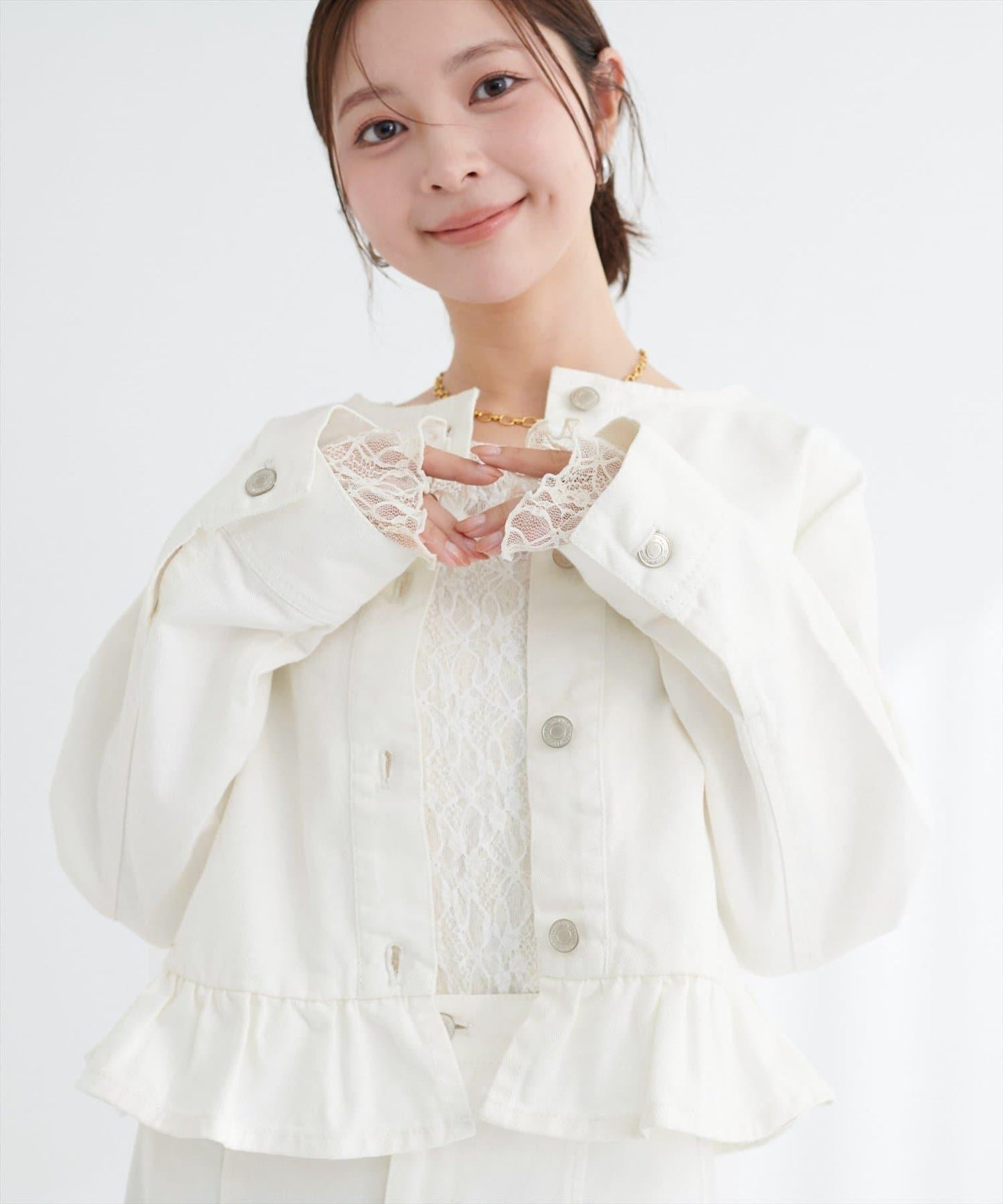 無領荷葉邊牛仔夾克