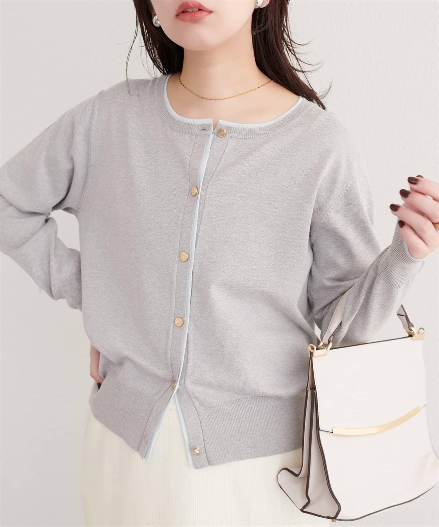 拼色金色紐釦針織開衫