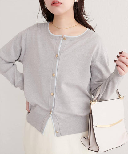 拼色金色紐釦針織開衫