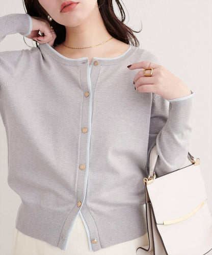 拼色金色紐釦針織開衫