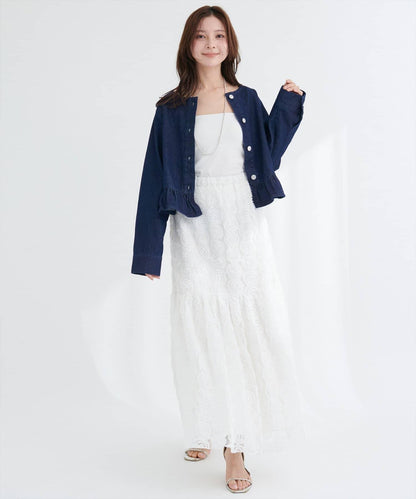 無領荷葉邊牛仔夾克