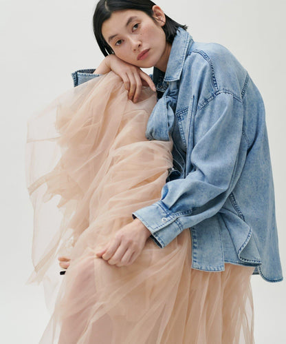 雙層褶皺蓬鬆網紗裙